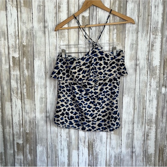 Tyche Tops - Tyche Blue and Black Leopard Print Halter